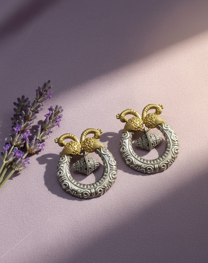 Tara Dual Tone Peacock Statment Earrings