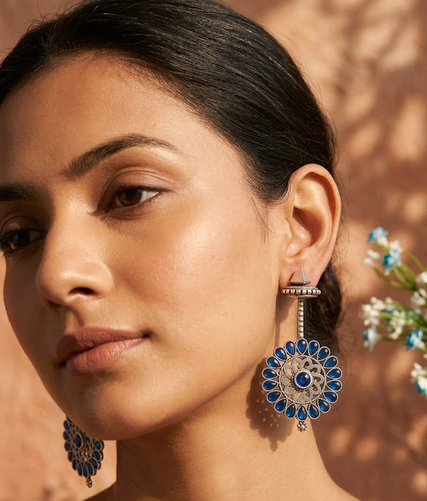 Riya Stone Oxidized Drop Earrings