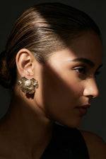 Golden Ginkgo Anti-Tarnish Pearl Statement Studs