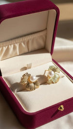 Golden Ginkgo Anti-Tarnish Pearl Statement Studs