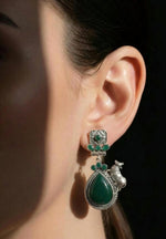 Pichwai Oxidized Stone Drop Earring