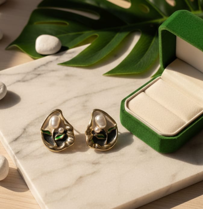 Opaline Leaf Luxe Studs