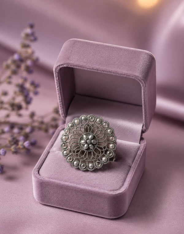 Moonflower Oxidized Cocktail Ring