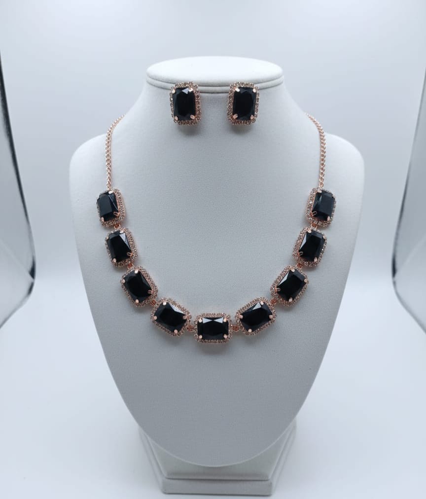 Midnight Elegance Black Stone Necklace Set