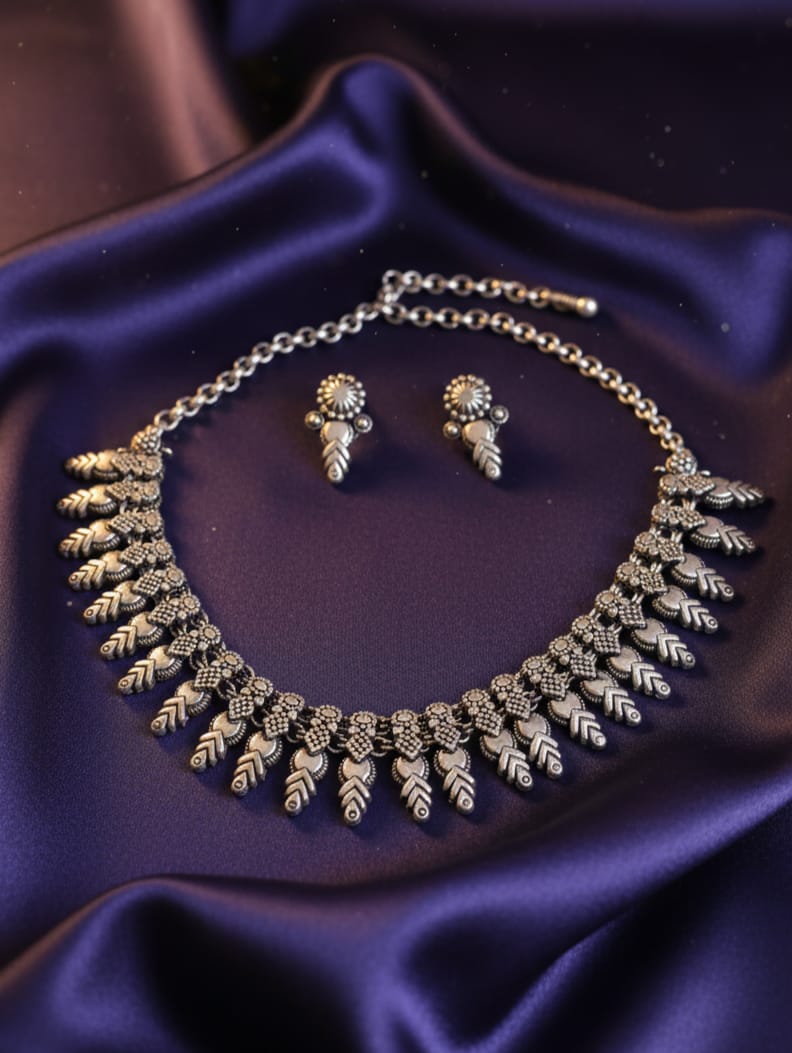 Saanjh Silver Leaf Set