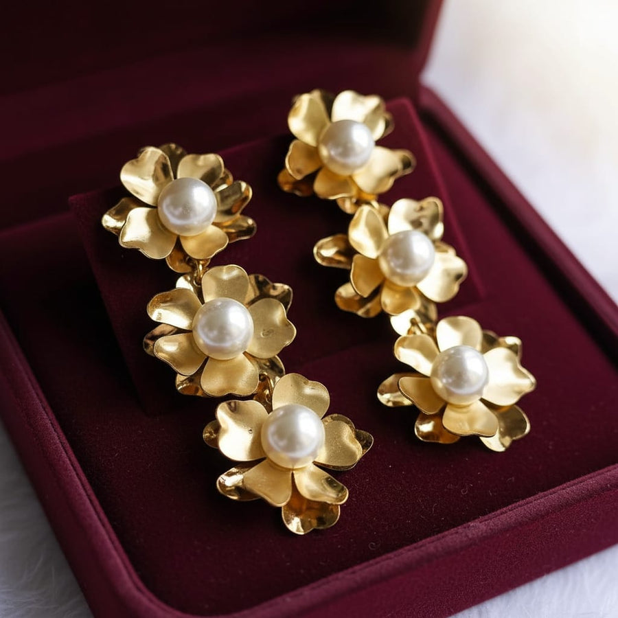 Meadow Muse Anti-Tarnish Triple Floral Pearl Drops