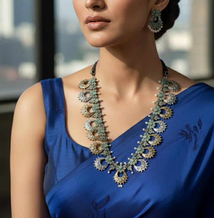 Ira Floral Oxidized Dual Tone Necklace Set