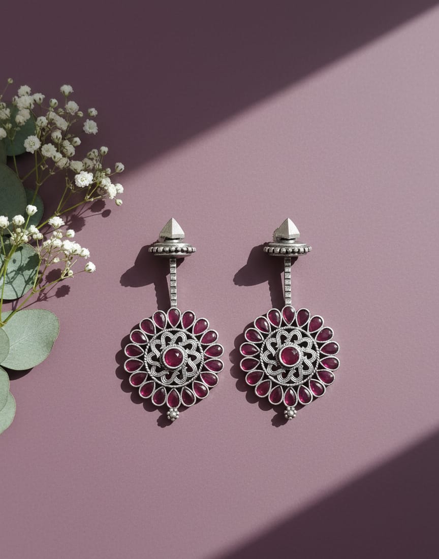 Riya Stone Oxidized Drop Earrings