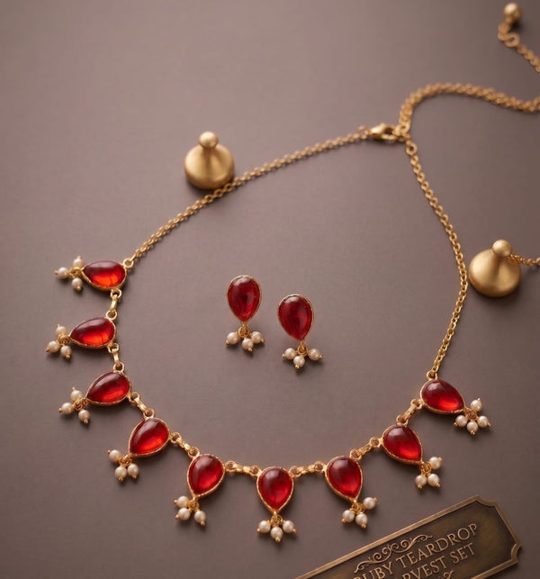 Ruby Raindrop Necklace Set