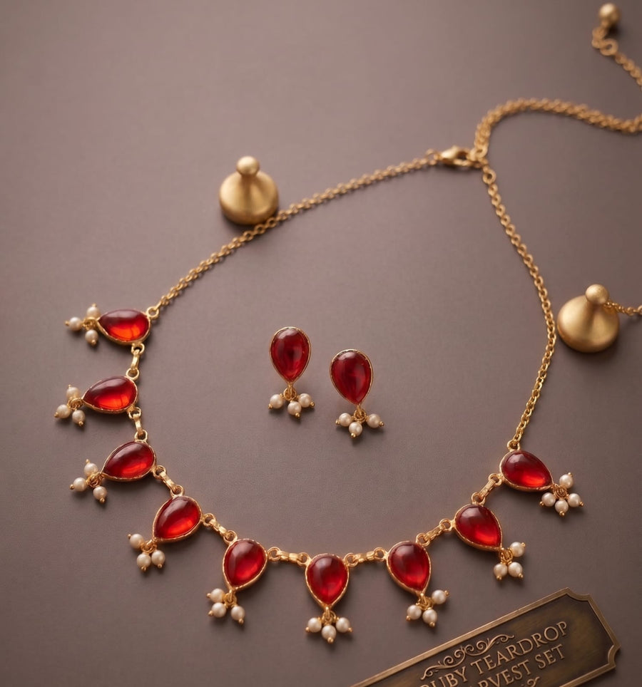 Ruby Raindrop Necklace Set