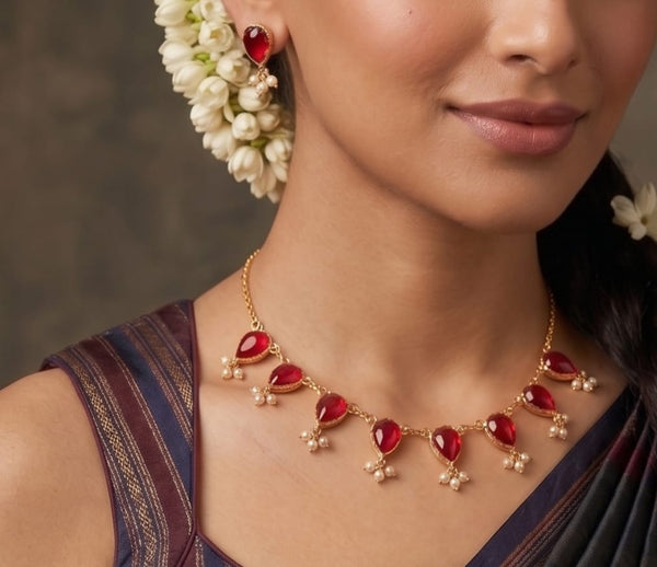 Ruby Raindrop Necklace Set