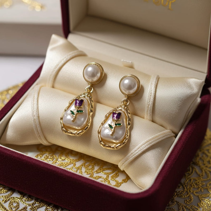 Rose Anti-Tarnish Pearl Cameo Earrings